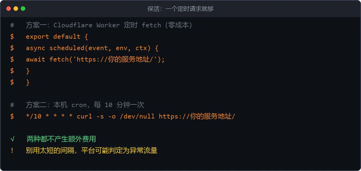 免费容器保活定时请求的两种实现方式