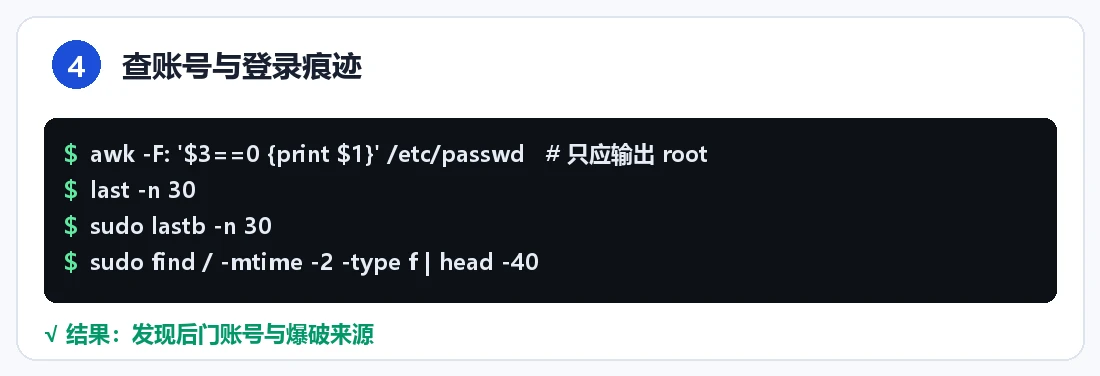 步骤 4：查账号与登录